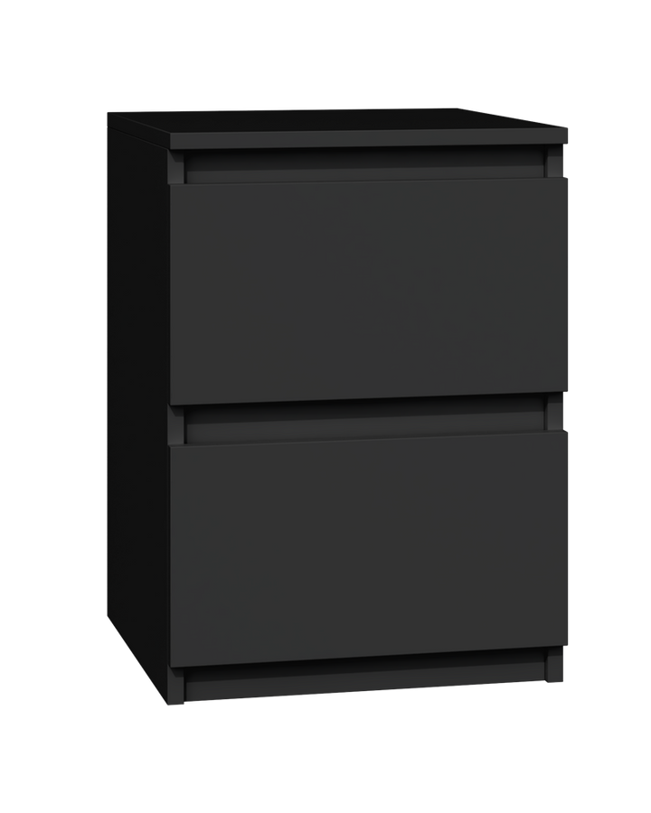 Moderne sengebord med 2 skuffer, sort