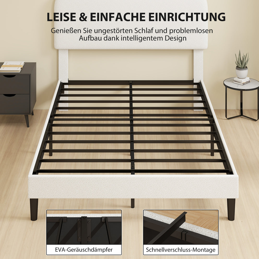 Seng 140x200 cm sengestel med justerbar, polstret hovedgærde i teddyfleece, nem montering, hvid