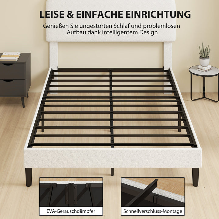 Seng 140x200 cm sengestel med justerbar, polstret hovedgærde i teddyfleece, nem montering, hvid