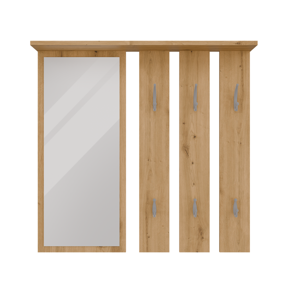 Knagerække med hylde og spejl, naturfarvet