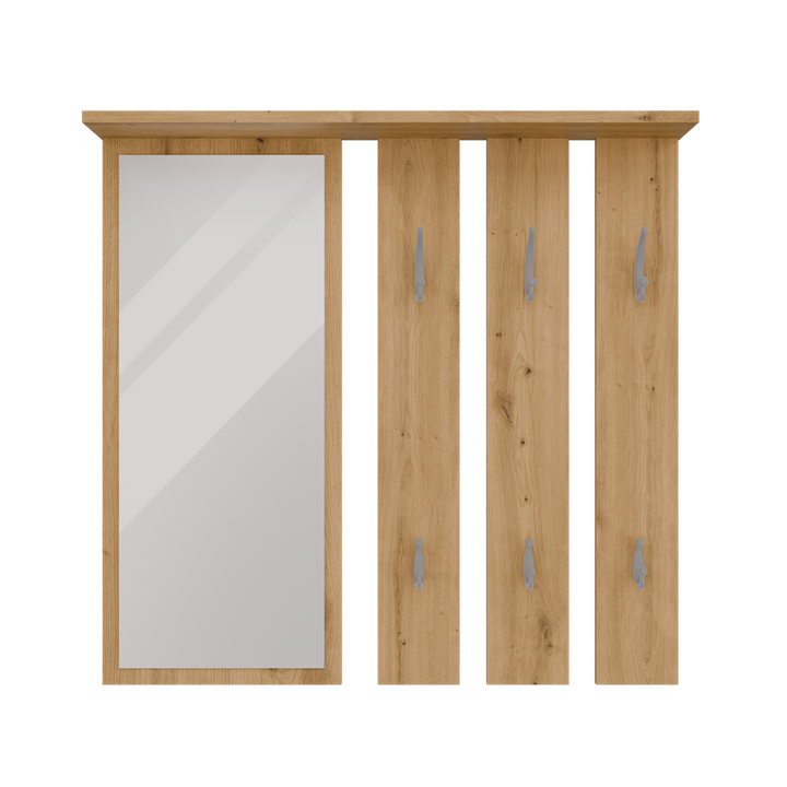 Knagerække med hylde og spejl, naturfarvet