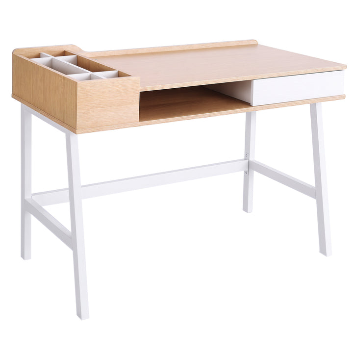 Skrivebord computerbord kontorbord arbejdsbord pc-bord alsidig med seks opbevaringsrum skuffe bred bordplade til studiekontor og kollegieværelse naturlig 100 x 55 x 81,5 cm