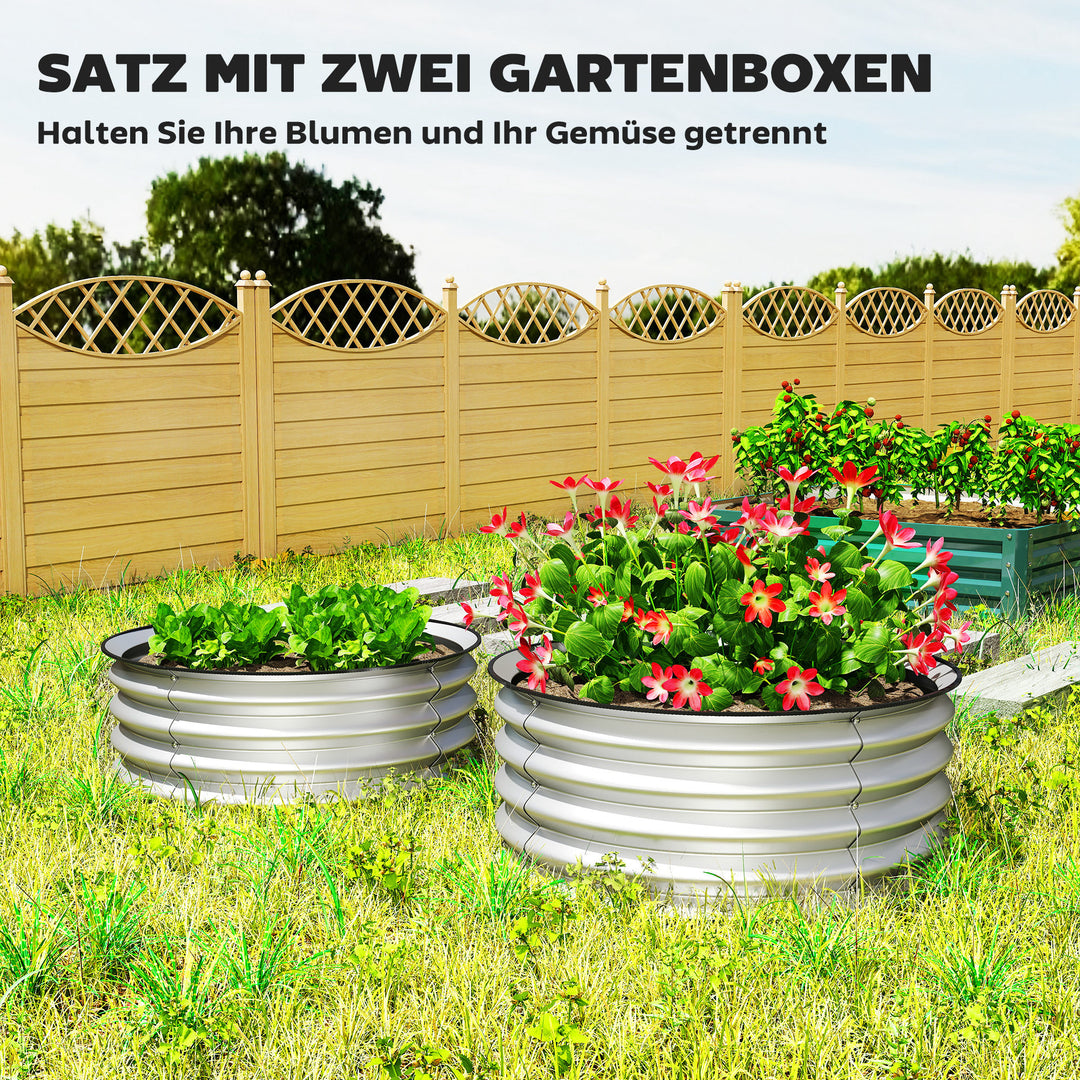 Sæt med 2 hævede havebede, modulære højbede, 2 stk., uden bund, Ø60 x 30 cm. Sølv