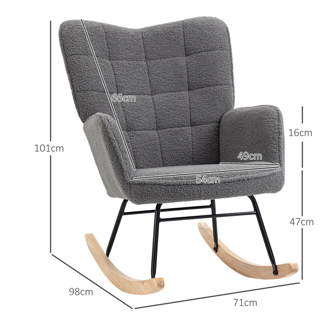 Retro gyngestol, massivt træ, lænestol, afslappende lænestol, 98 cm x 71 cm x 101 cm, mørkegrå