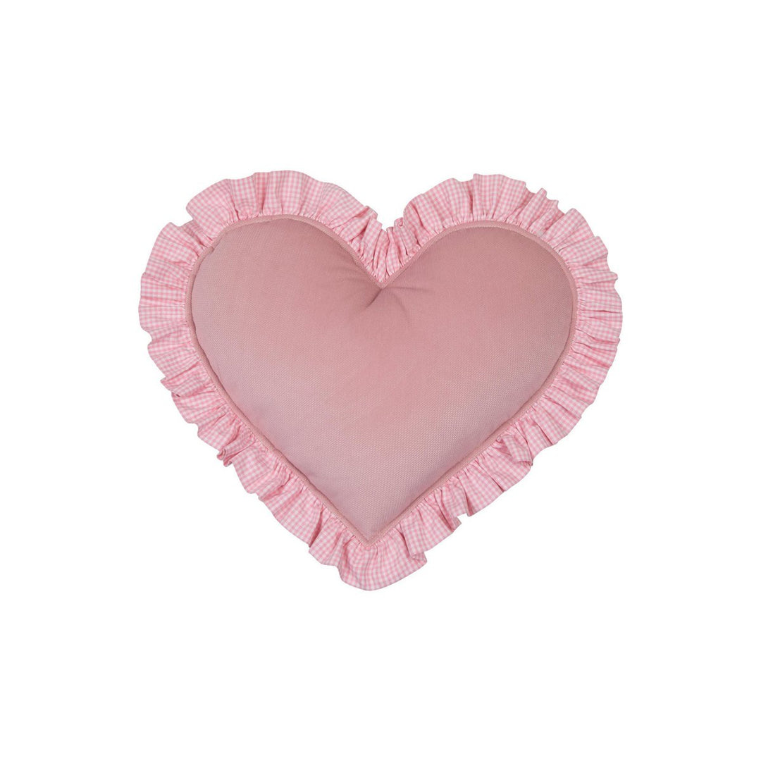Dobbeltsidet hjertepude med en frilly, pastelrosa ternet