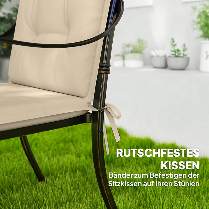Sæt med 4 siddehynder 108 x 50 x 5 cm stolehynder med bånd, udendørs siddehynde beige