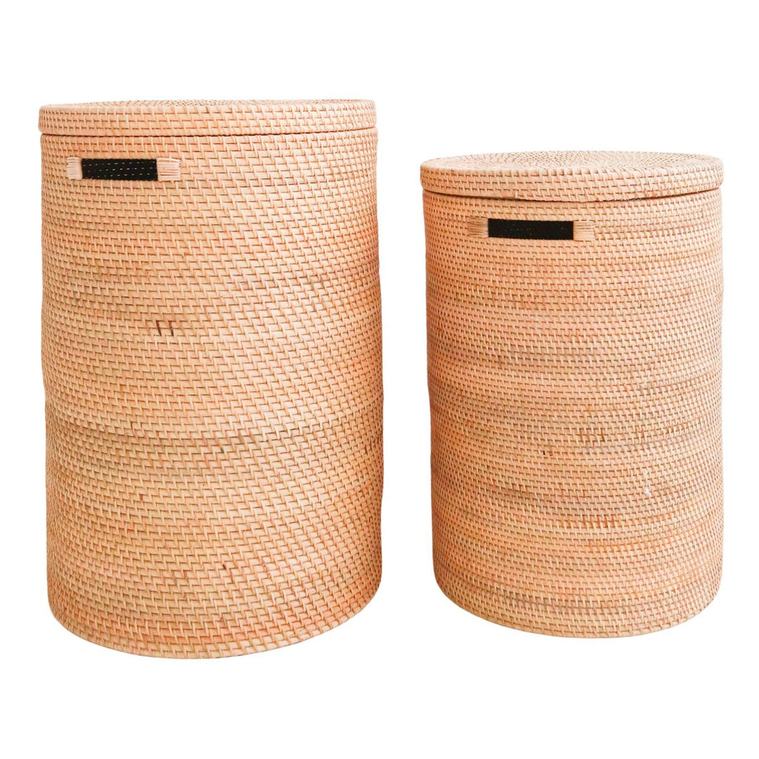 Vasketøjskurv med låg Opbevaringskurv lavet af rattan SARI (2 størrelser)