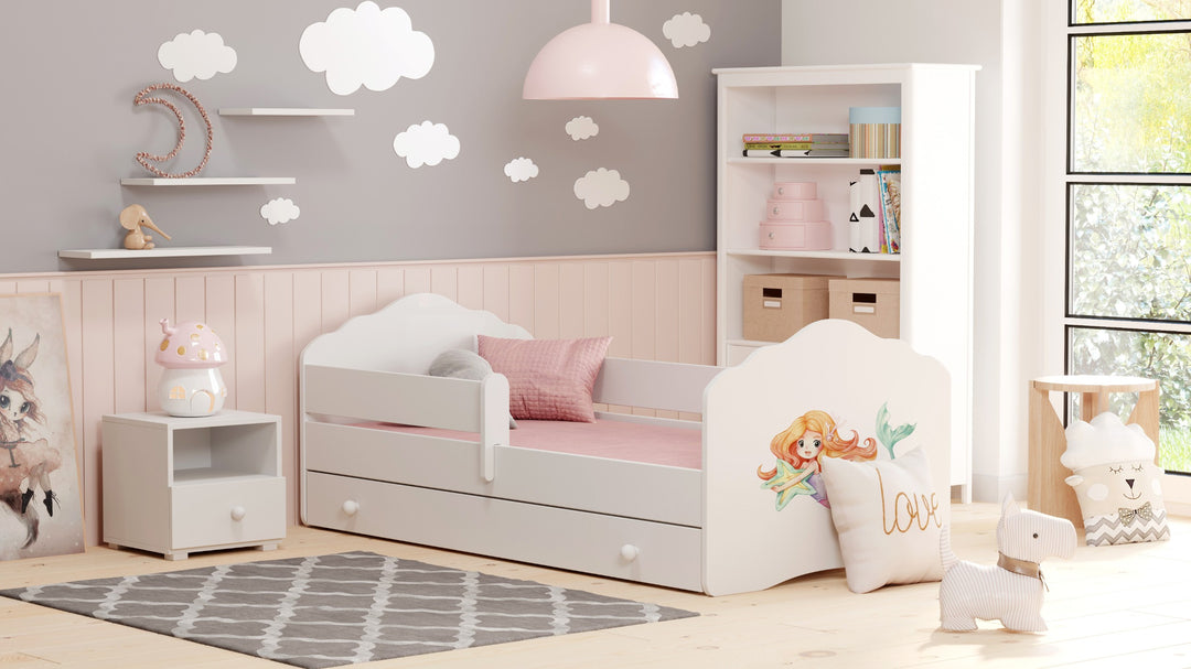 Wave børneseng 140x70 med skuffe - Mermaid