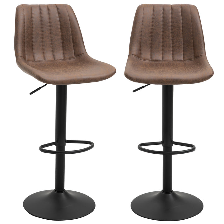 Sæt med 2 barstole i retrodesign, inklusive fodstøtte, højdejusterbar, gaslift, brun + sort