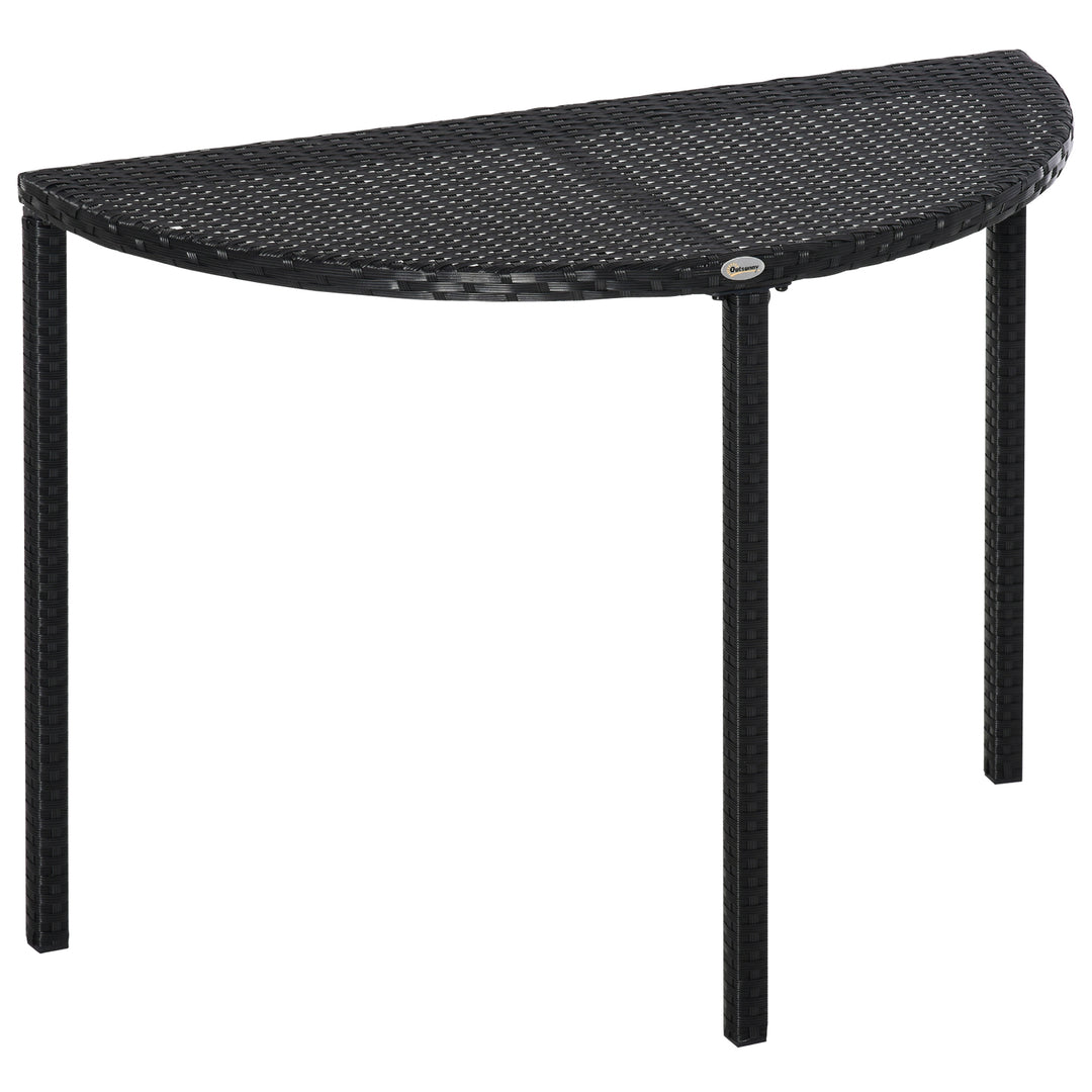 Balkonbord, havesidebord, havemøbler, halvrundt, polyrattan, metal, sort, 100 x 50 x 74 cm