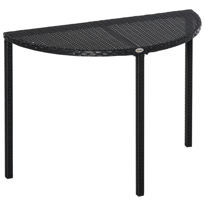 Balkonbord, havesidebord, havemøbler, halvrundt, polyrattan, metal, sort, 100 x 50 x 74 cm