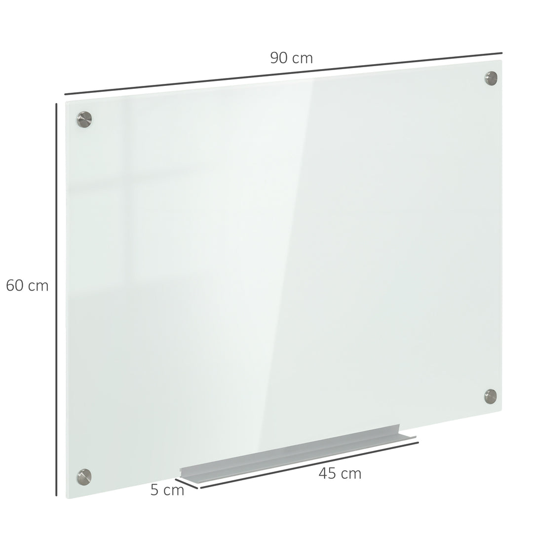 Glas whiteboard, memoboard, whiteboard, 4 penne, 6 magneter, 1 svamp, 1 bakke, hvid