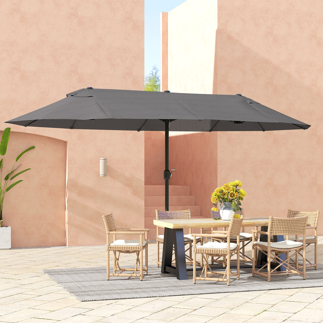 Dobbelt parasol 455 x 265 cm, UV-beskyttende parasol med håndsving, vindtæt balkonparasol, håndsvingparasol, solskærm til balkon og have, grå