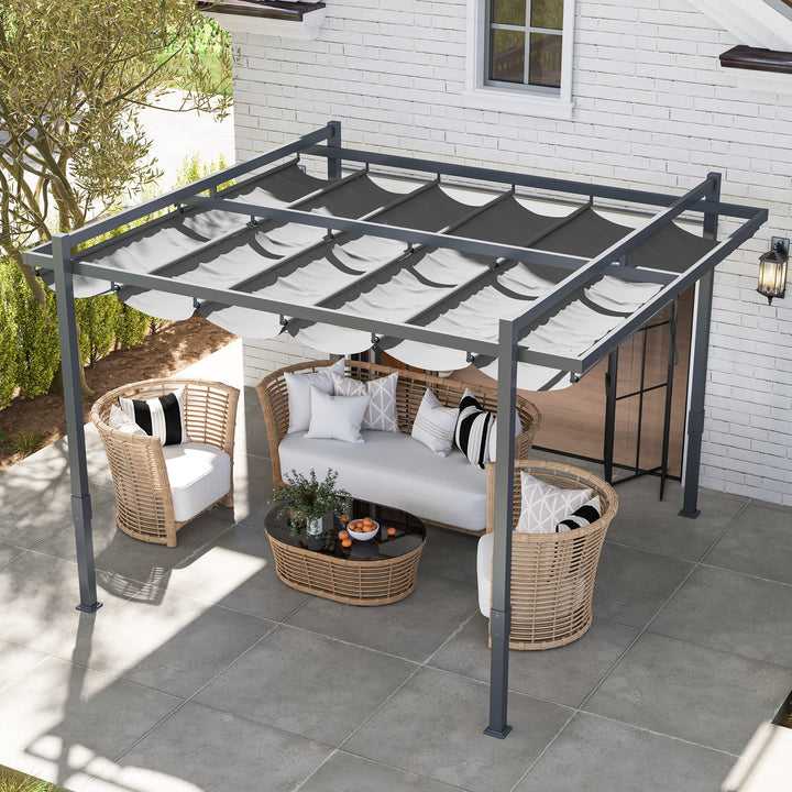 Pergola pavillon ca. 3,5x3m aluminium stabil vinterbestandig solbeskyttelse med justerbart skydetag grå