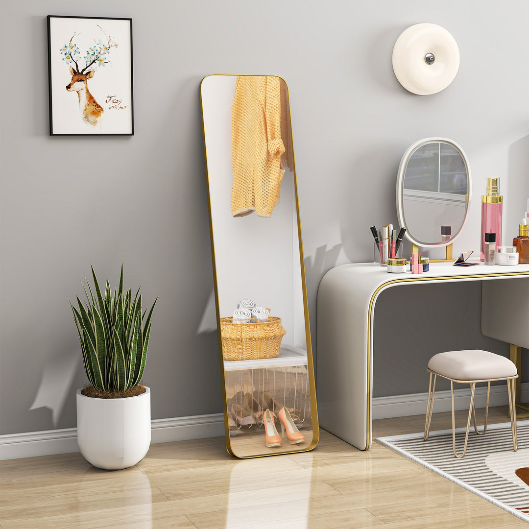 Helfigursspejl, fritstående, vipbart, metalramme, mdf, 160 x 40 cm, guld