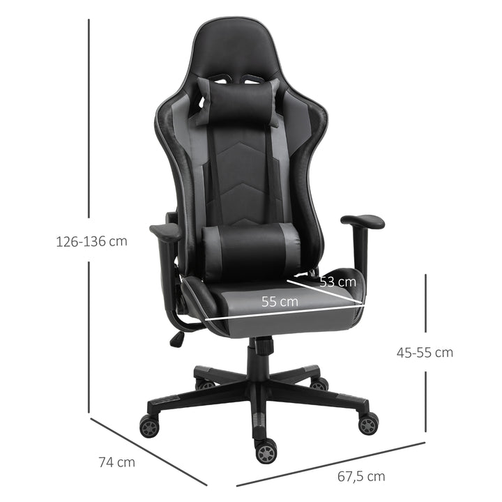 Ergonomisk kontorstol, gamingstol, drejestol, kunstlæder, skum, sort, 67,5 x 74 x 126-136 cm