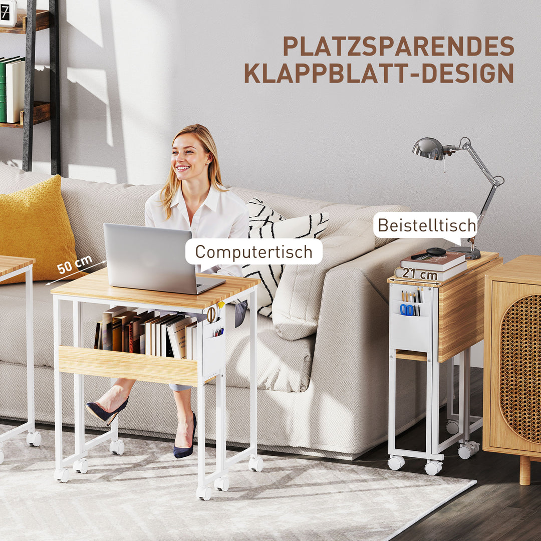Sammenklappeligt skrivebord, kan omdannes til sidebord, åben hylde, naturlig