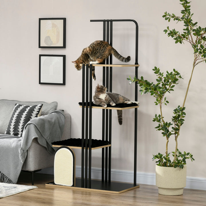 Kradsetræ, industridesign, 3 platforme, 2 puder, kradsevæg, stålramme, sort, 85 x 48 x 170 cm