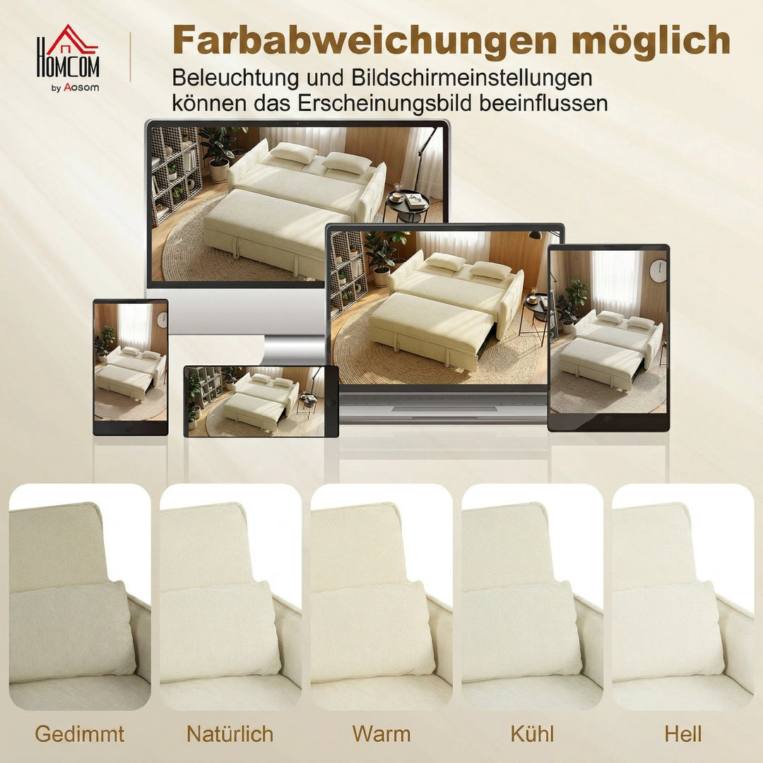 3-i-1 justerbar sovesofa, to-personers med kopholdere, justerbar ryglæn og sidelommer, beige