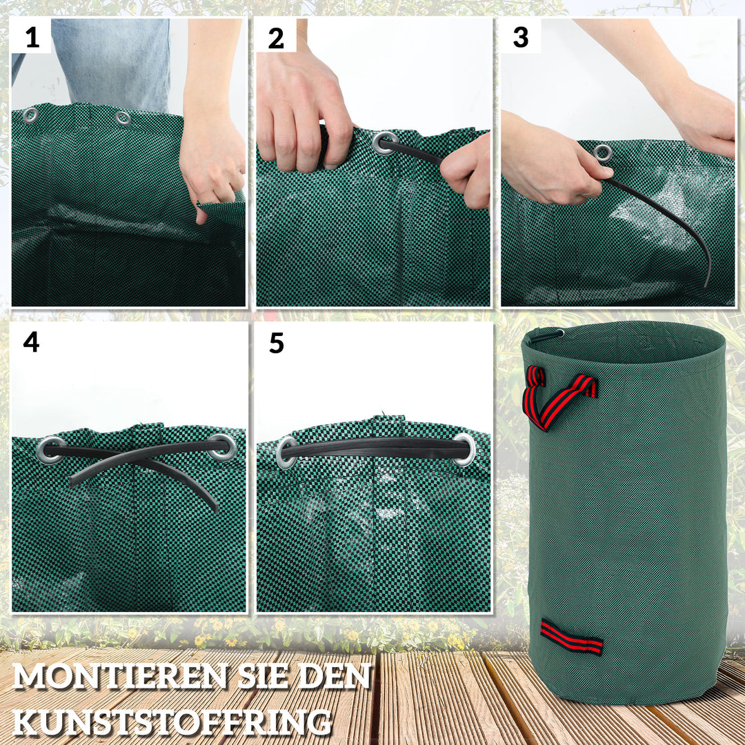 Havepose 3x120l vandtæt haveaffaldspose med håndtag, robust bladpose uv-beskyttelse grøn