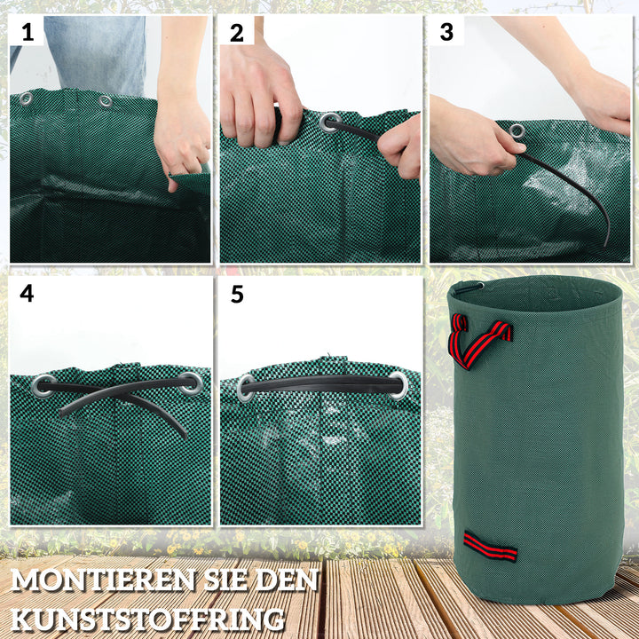Havepose 3x120l vandtæt haveaffaldspose med håndtag, robust bladpose uv-beskyttelse grøn