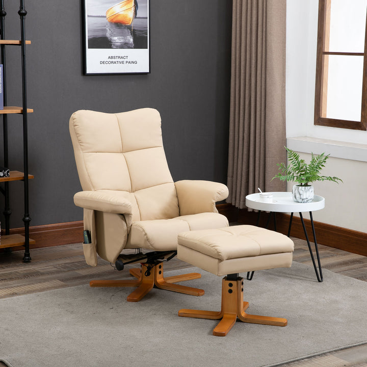 Afslappende stol massagestol med fodskammel opbevaringsplads hvilefunktion tv-stol med massagefunktion tv-stol 145° vipbar polyester cremehvid 80 x 86 x 99 cm