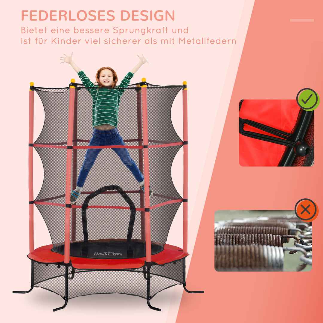 Børnetrampolin, 163 cm diameter, med sikkerhedsnet, til indendørs og udendørs brug, lasteevne op til 50 kg, stål, plastik, rød