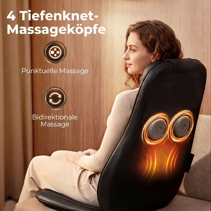 Shiatsu-rygmassager med varme, dybdegående massage og 3-niveau sædevibration, massageapparat til rygsmerter