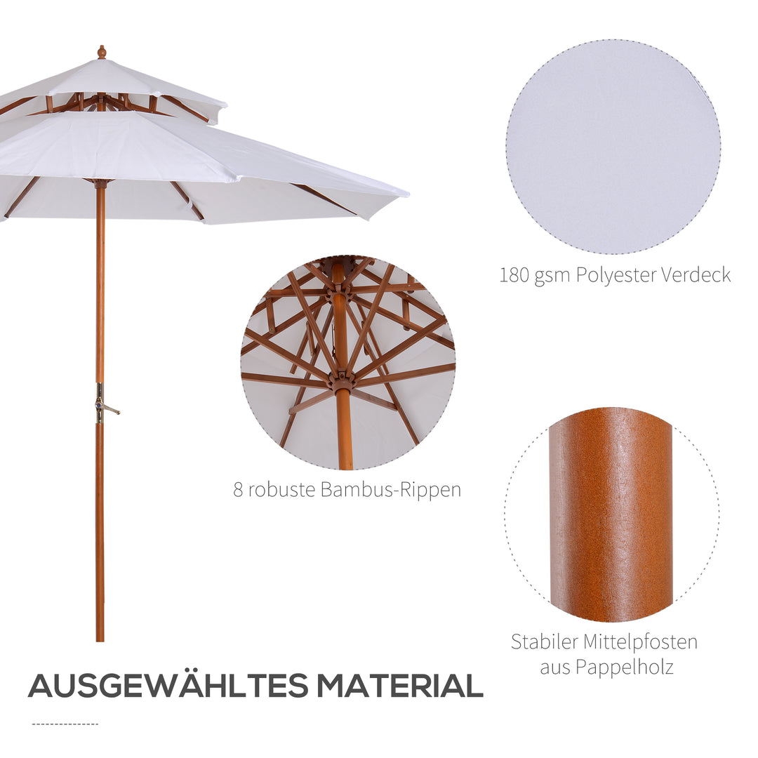 Træparasol, træparasol, haveparasol, balkonparasol, dobbelt baldakin, cremefarvet