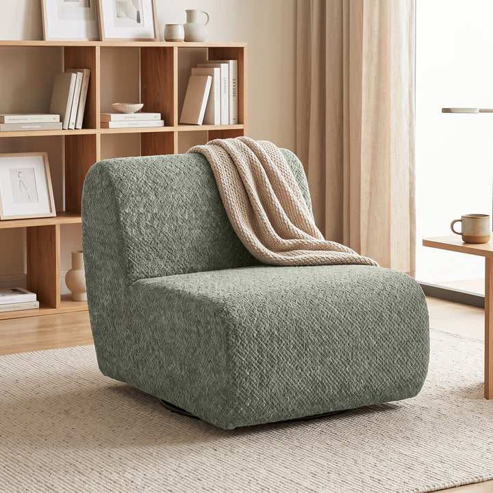 Drejelig loungestol med chenille-look, bredt sæde