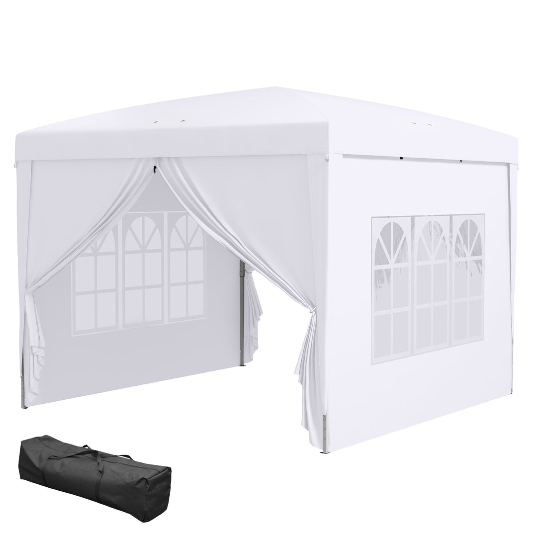3 x 3 m pavillon med 4 sidevægge, vindue, partytelt med UV-beskyttelse, havetelt inklusive bæretaske, stål, hvid
