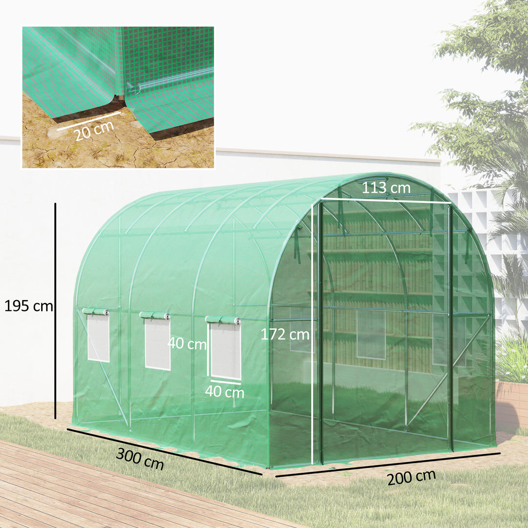 Polytunnel drivhus med plastikdæksel og stålramme, walk-in drivhustelt med rulledøre, grøn