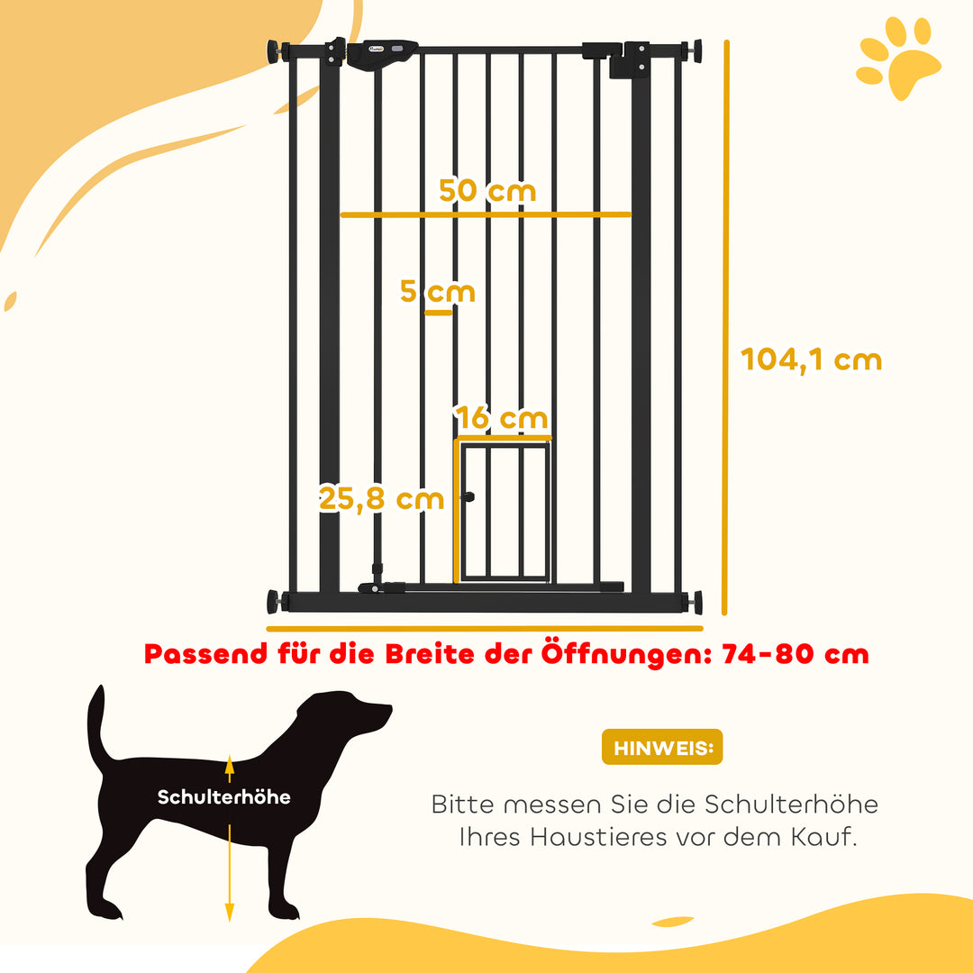 Hundegitter, dobbelt låsemekanisme, selvlukkende dør, 104 cm høj, stål, sort
