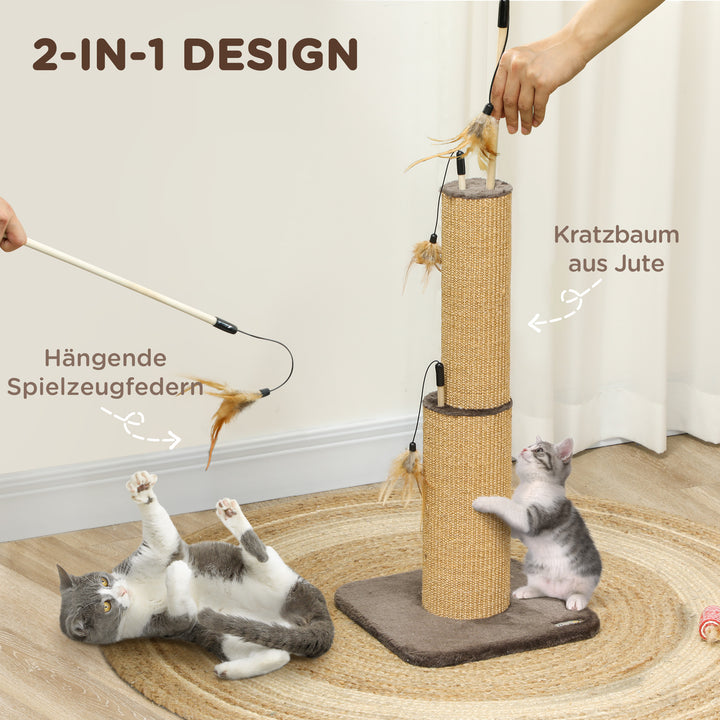 78 Cm 2-i-1 kradsetræ til katte med 3 legetøjsfjer, brun