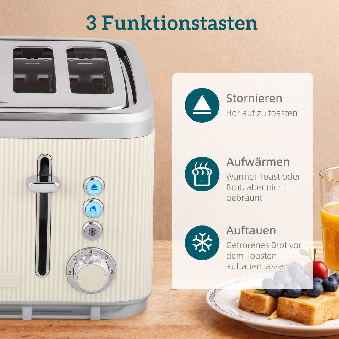 2200W, 1,7L elkedel med hurtigkogningsfunktion, afkalkningsfilter og brødrister til 4 skiver med 7 bruningsniveauer, fløde