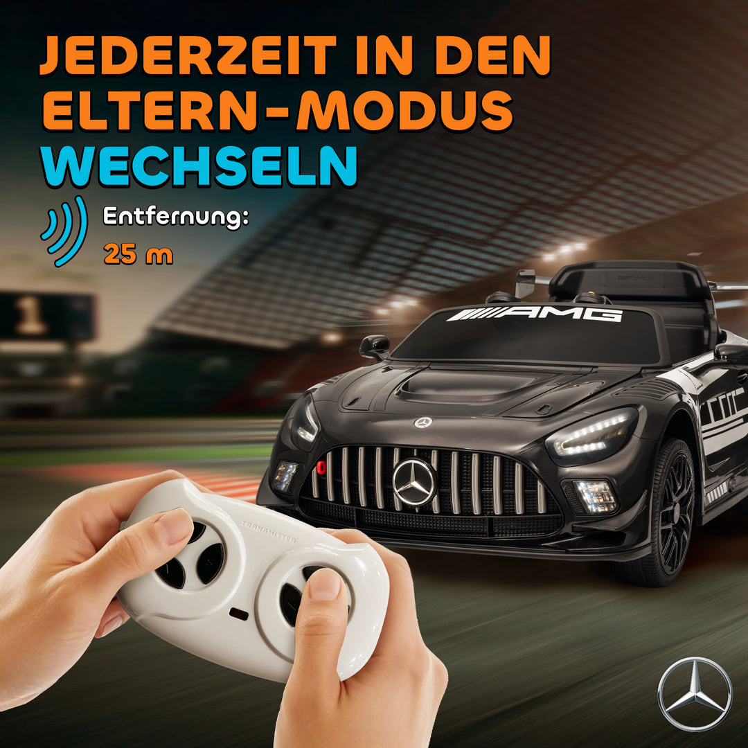 Mercedes elektrisk børnekøretøj, 12V batteri, LED-lys, musikfunktion, horn, alder 3-8, sort