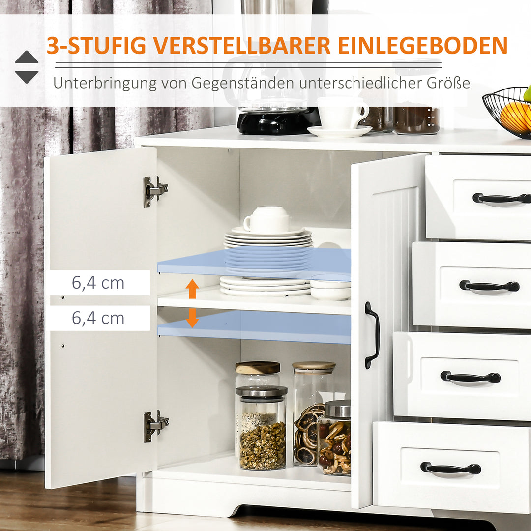 Skænk, moderne stil, 4 skuffer, 1 skab, 105 cm x 40 cm x 76 cm, hvid