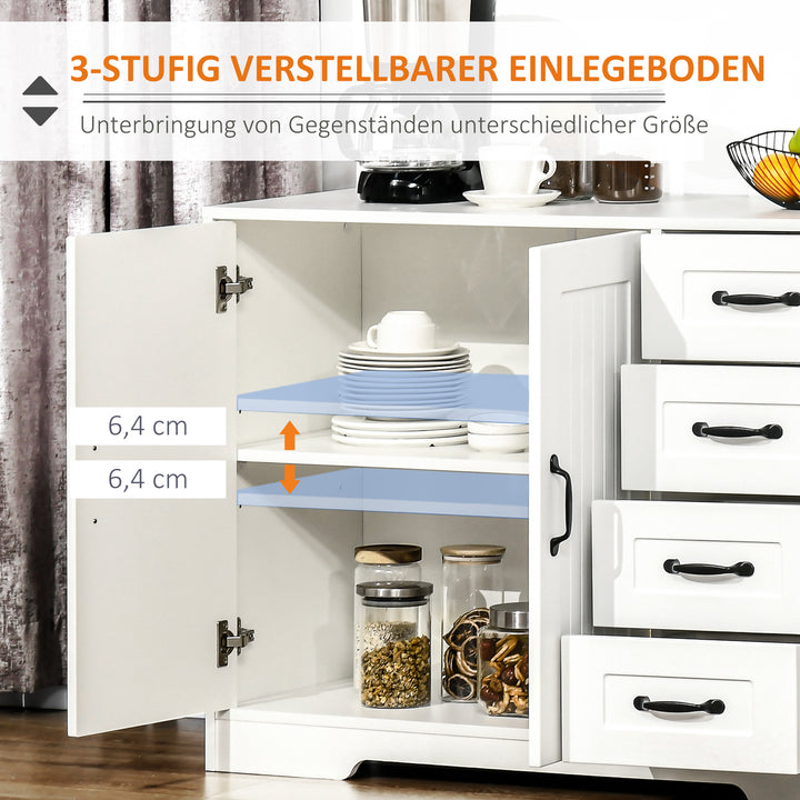 Skænk, moderne stil, 4 skuffer, 1 skab, 105 cm x 40 cm x 76 cm, hvid
