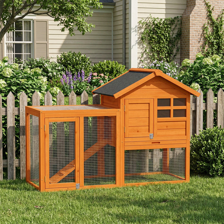 2-etagers kaninbur med vandtæt bitumentag, løbegård, rampe og døre, lavet af træ, 123,5 x 62,6 x 92,5 cm, orange
