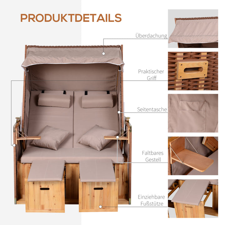 Strandstol til 2 personer med lænestol, beige, 118 x 79 x 160 cm