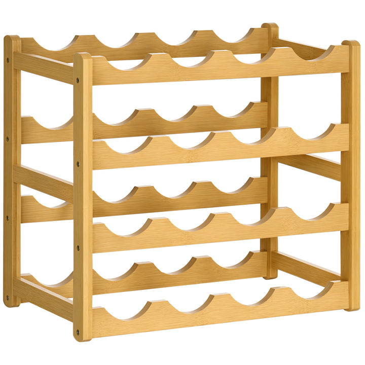 Bambus vinreol til 16 vinflasker, 4 hylder, 43 cm x 23,5 cm x 38 cm naturfarvet