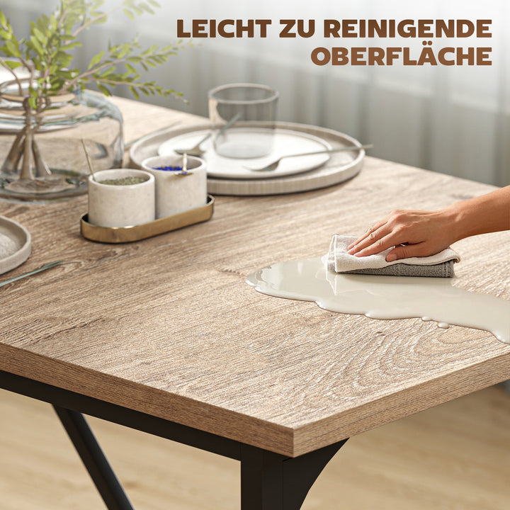 Spisebord til 6-8 personer. Moderne rektangulært køkkenbord med trælook, 180 x 80 x 75,5 cm, naturfarvet.