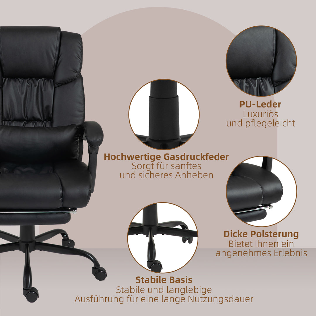 Ergonomisk kontorstol med massagefunktion, skrivebordsstol med fodstøtte, høj ryglæn, lændestøtte, sort