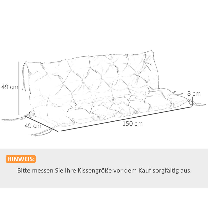 3-Personers bænkehynde 150x98x8 cm med stropper, bænkehynde til havemøbler og verandagynge, lysegrå