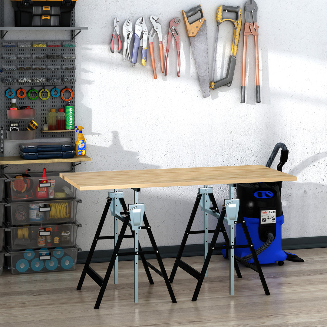 2 X stilladsbukke, foldbar bukke, højdejusterbar op til 200 kg, stål, sort, 68 x 58 x 80-130 cm