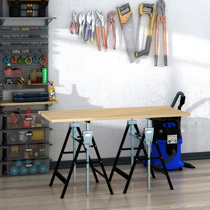 2 X stilladsbukke, foldbar bukke, højdejusterbar op til 200 kg, stål, sort, 68 x 58 x 80-130 cm