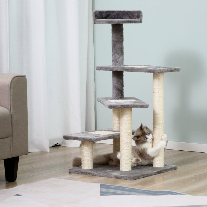 Klatretræ kradsetræ legetræ kradsetræ katte trapper 5 lag beige grå 48,5 x 48,5 x 100 cm (lxbxh)