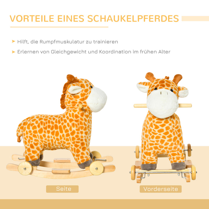 2-I-1 gyngedyr giraffer med lydeffekt, hjul, håndtag plys baby gyngelegtøj gyngesæde til småbørn 3-6 år