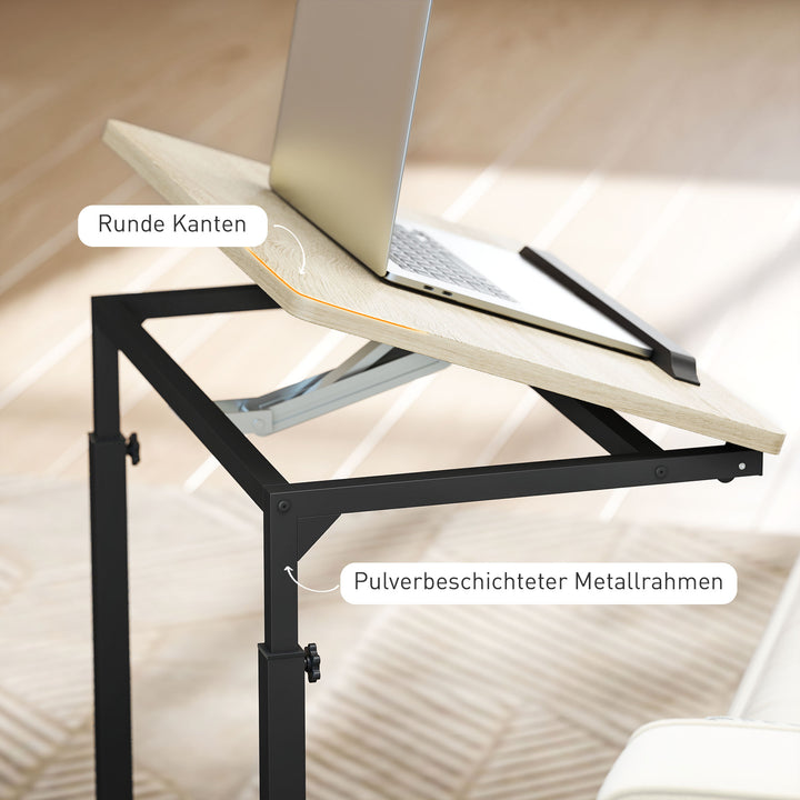 Sidebord, skrivebord, natbord, højdejusterbart, 4 hjul, metalstel