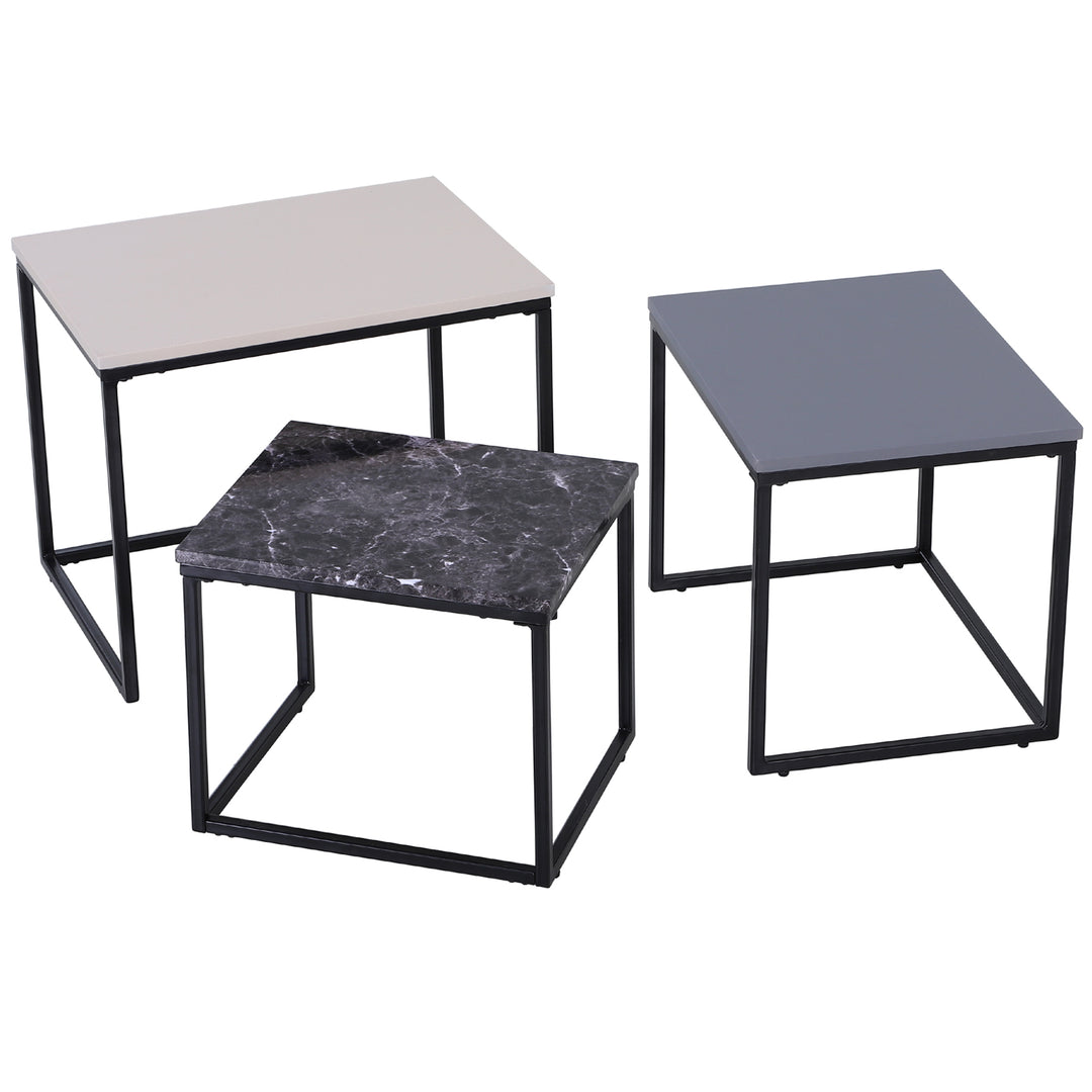 Sæt med 3 sofaborde, stabelbare sideborde, sofaborde, metalfod, mdf, 3 farver, 55 x 40 x 45 cm/48 x 37 x 40 cm/41 x 34 x 35 cm